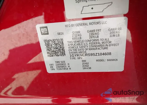 2025 Cadillac Xt5 Fwd Premium Luxury from USA, damaged, VIN 1GYKNCRS9SZ104608